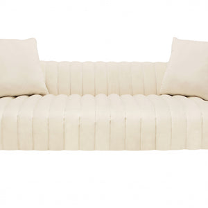 90" Ivory Channeled Velvet and Gold Standard Sofa