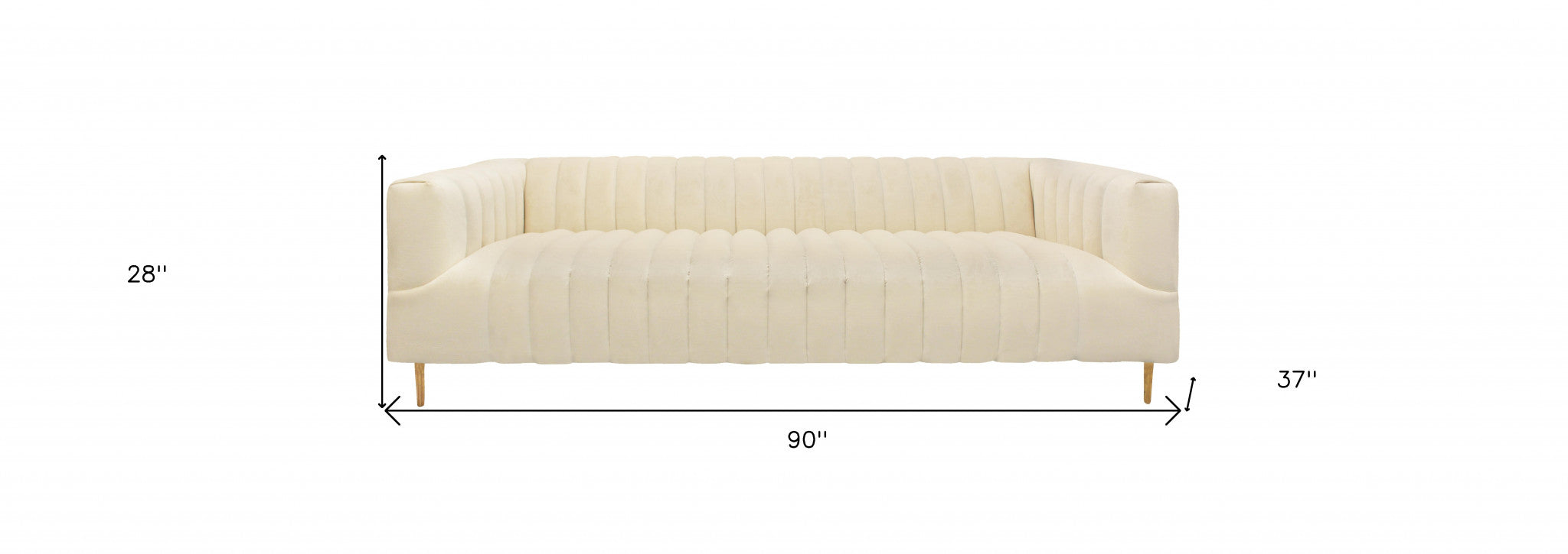 90" Ivory Channeled Velvet and Gold Standard Sofa