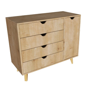 Natural Solid Wood Four Drawer Combo Dresser 35"
