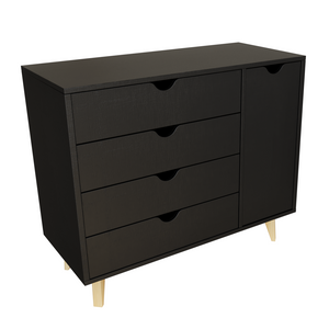 Black Solid Wood Four Drawer Combo Dresser 35"