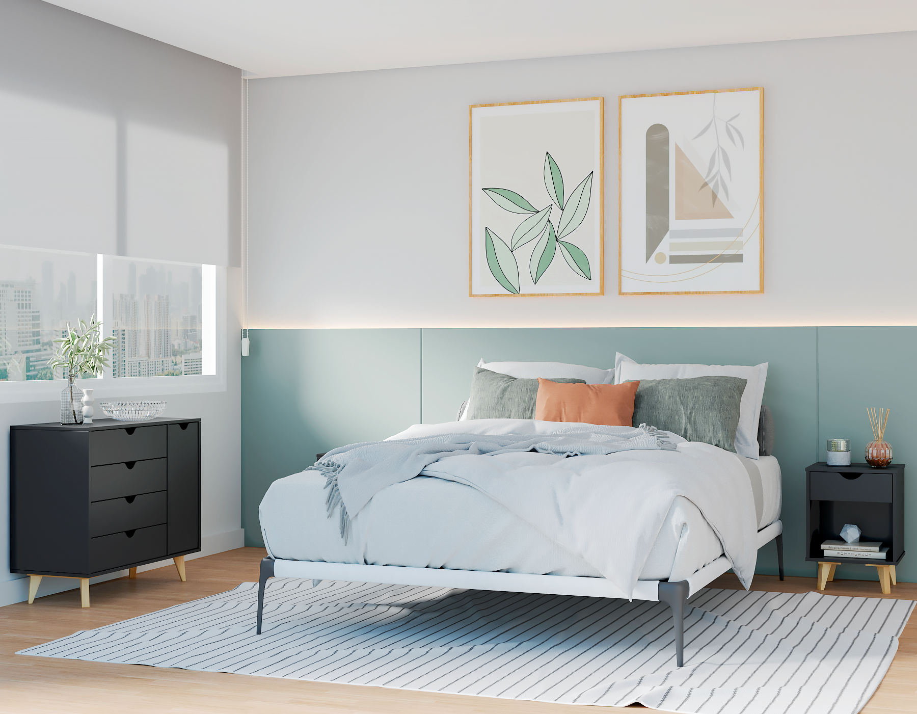 Black Solid Wood Four Drawer Combo Dresser 35"