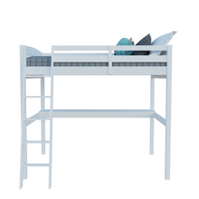White Solid Wood Full Double Size Loft Bed with Desk and Storage