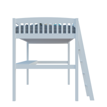 White Solid Wood Full Double Size Loft Bed with Desk and Storage