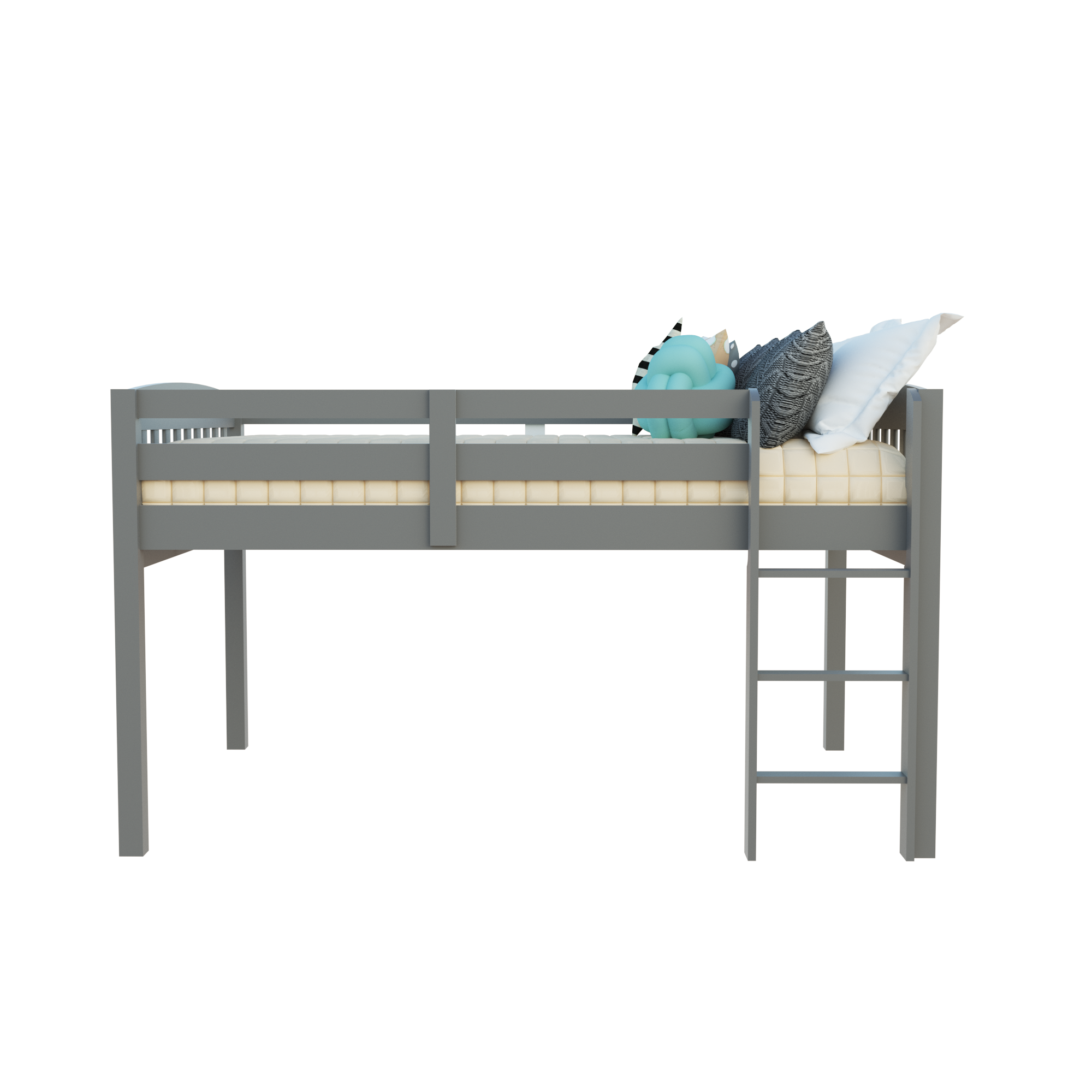 Cama alta doble de madera maciza gris