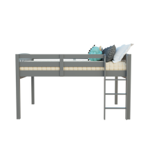 Cama alta doble de madera maciza gris