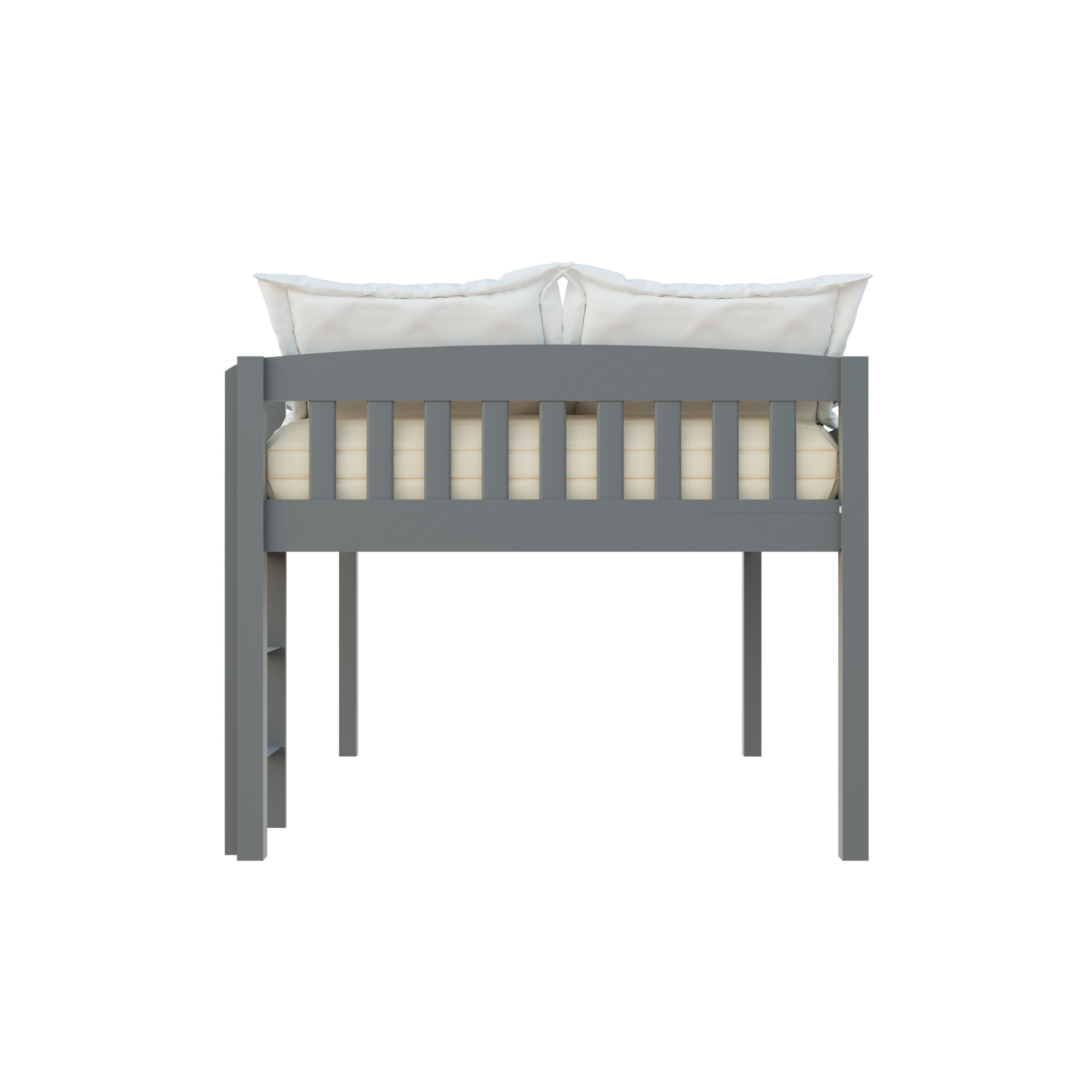 Cama alta doble de madera maciza gris