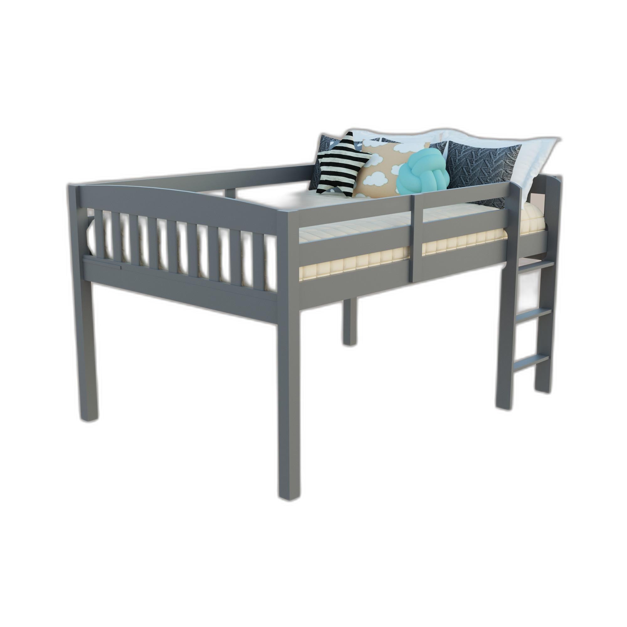 Cama alta doble de madera maciza gris