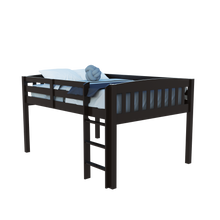 Cama alta tamaño doble de madera maciza marrón oscuro