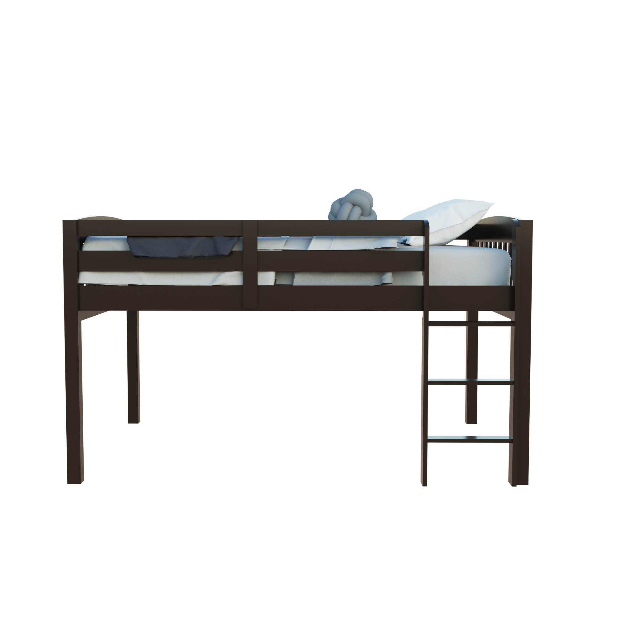 Cama alta tamaño doble de madera maciza marrón oscuro