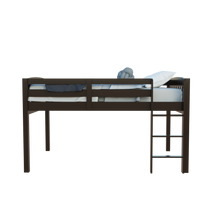 Cama alta tamaño doble de madera maciza marrón oscuro