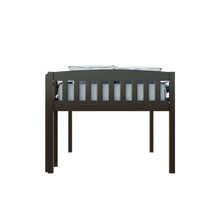 Cama alta tamaño doble de madera maciza marrón oscuro