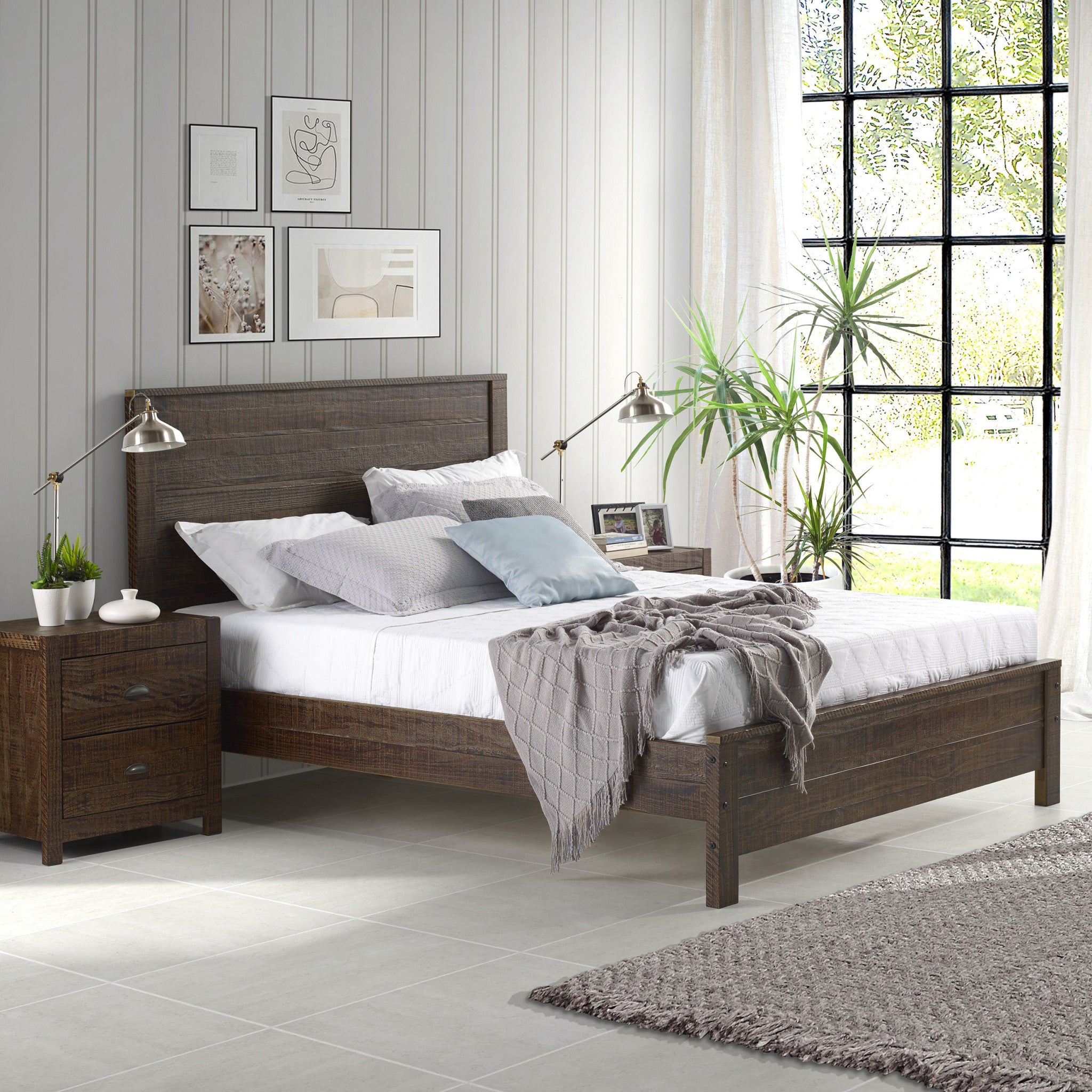 Dark Brown Solid Wood Queen Bed Frame