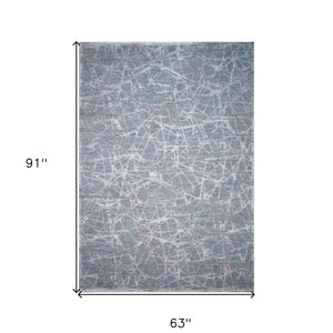 5' X 8' Turquoise Abstract Power Loom Stain Resistant Area Rug