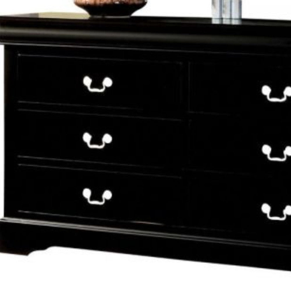 60" Black Manufactured Wood Six Drawer Double Dresser