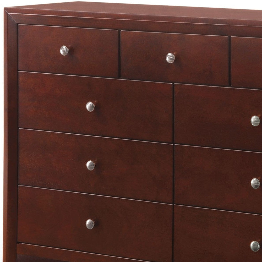 55" Brown Cherry Manufactured Wood Nine Drawer Triple Dresser