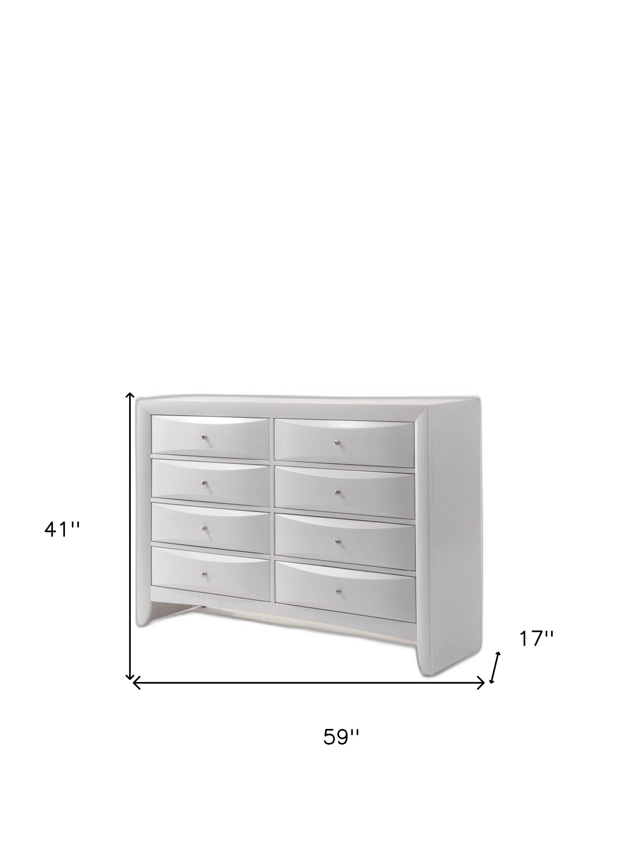 59" White Manufactured Wood Eight Drawer Standard Dresser