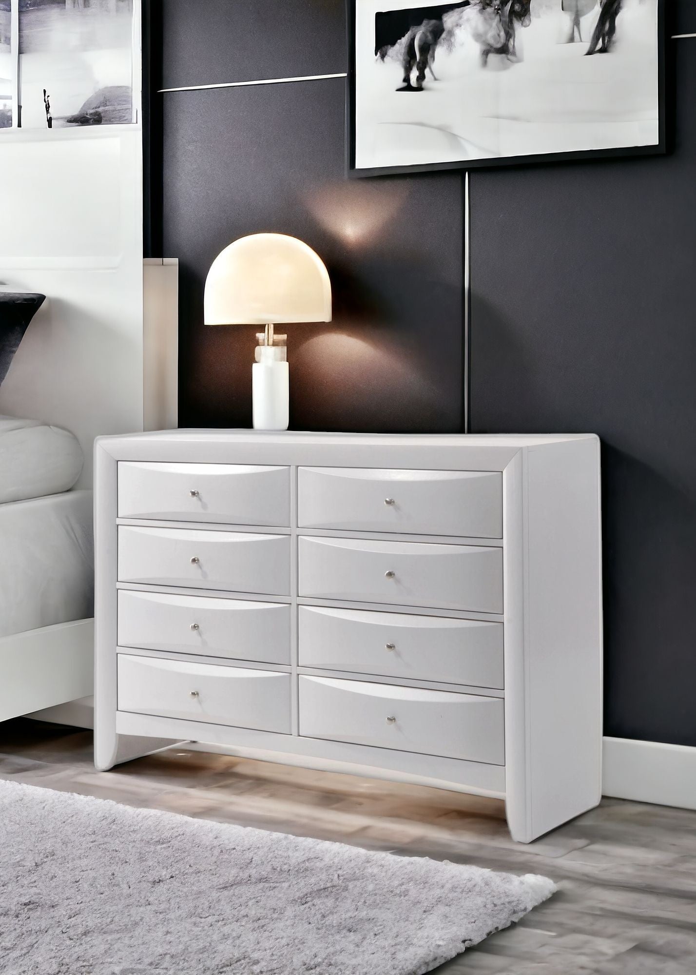 59" White Manufactured Wood Eight Drawer Standard Dresser