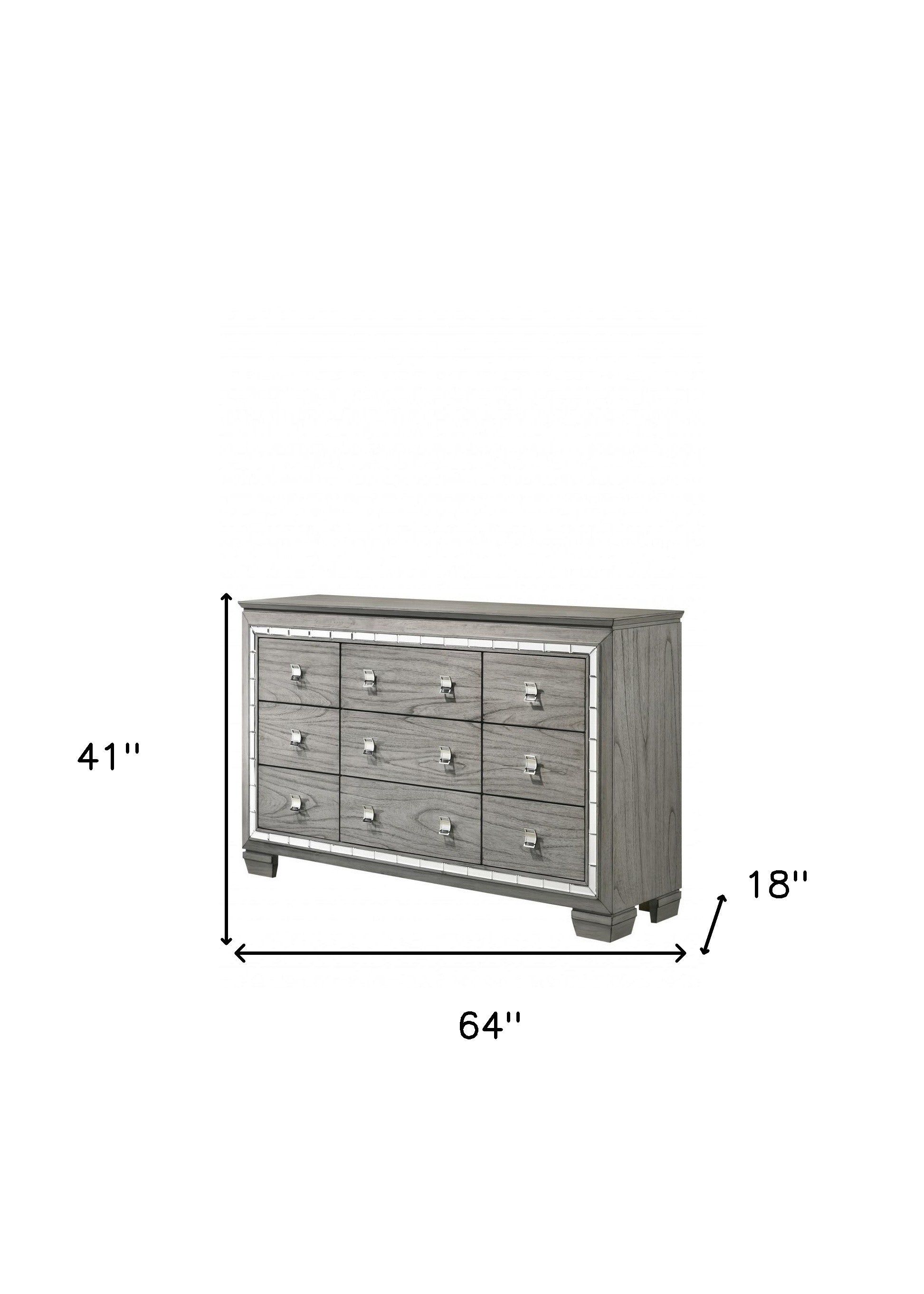 64" Light Gray Oak Manufactured Wood Nine Drawer Triple Dresser