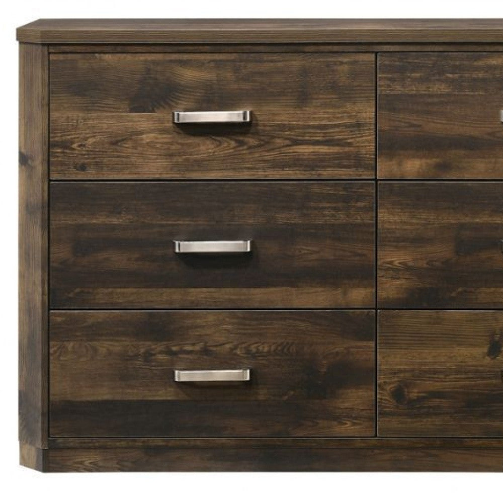 59" Rustic Walnut Manufactured Wood Six Drawer Double Dresser