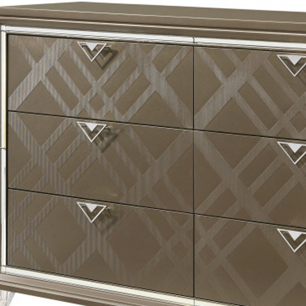 66" Dark Champagne Solid And Manufactured Wood Six Drawer Standard Dresser