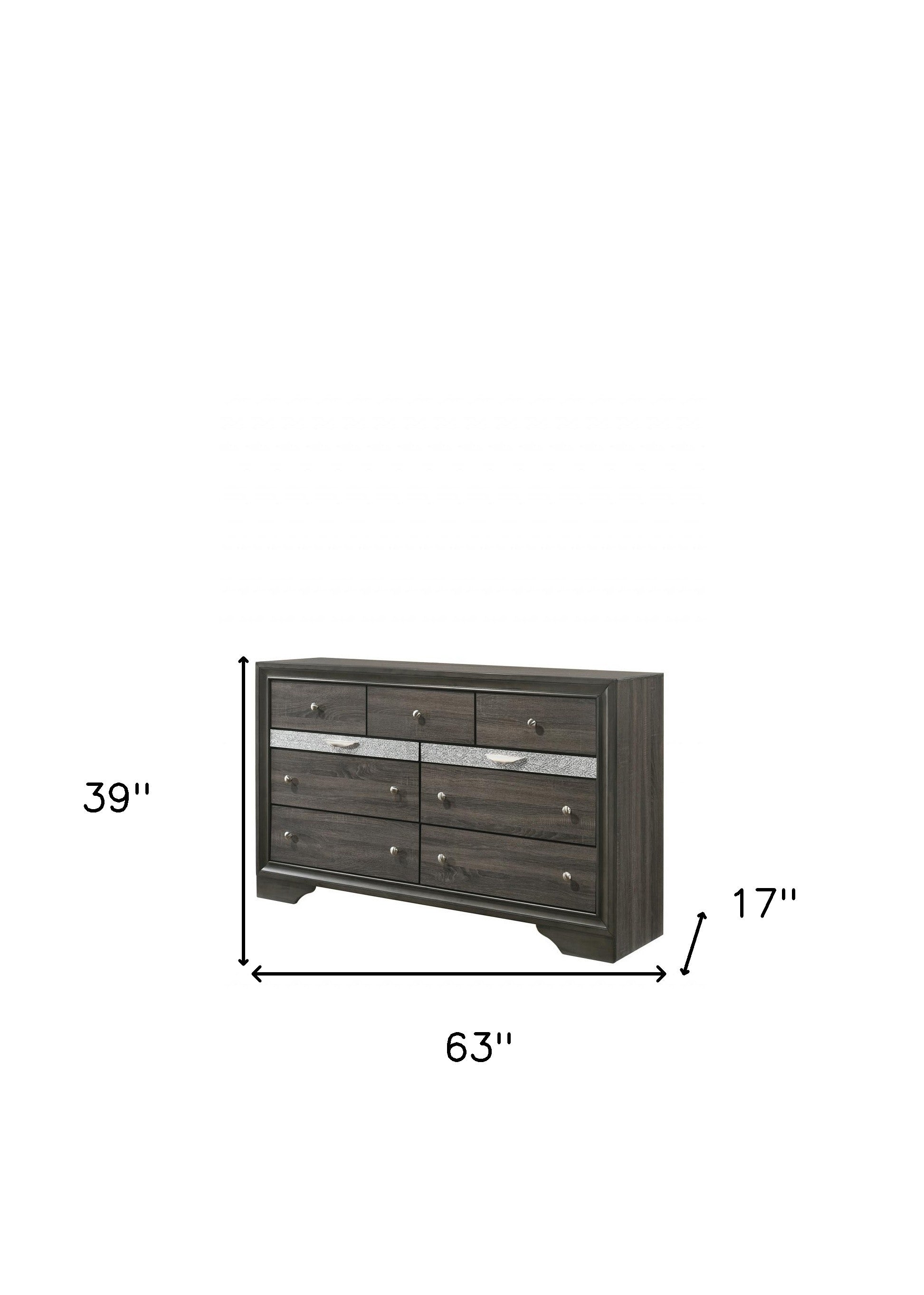 63" Gray Manufactured Wood Nine Drawer Triple Dresser