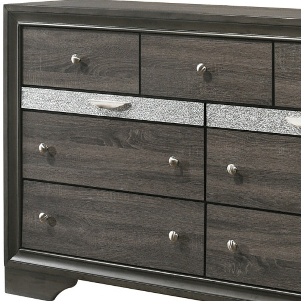 63" Gray Manufactured Wood Nine Drawer Triple Dresser