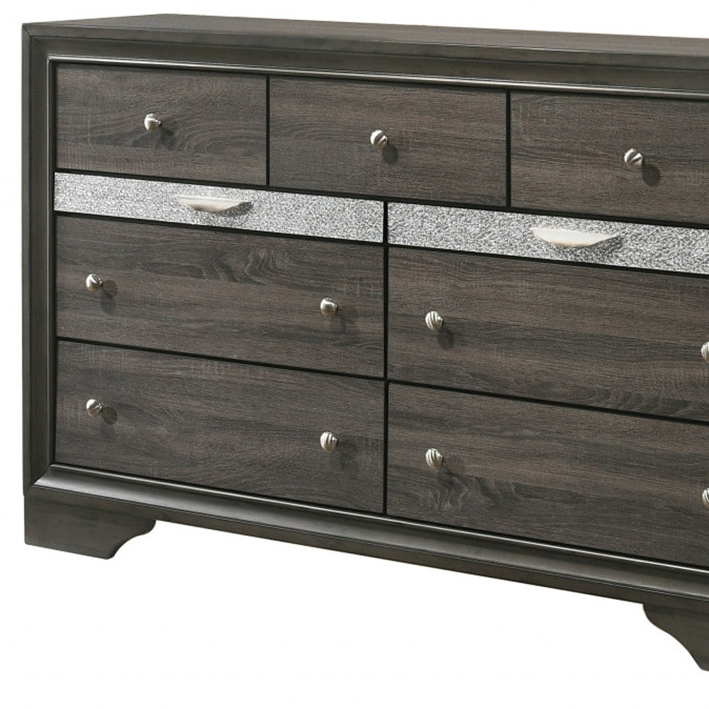 63" Gray Manufactured Wood Nine Drawer Triple Dresser