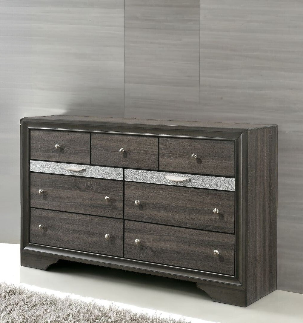63" Gray Manufactured Wood Nine Drawer Triple Dresser