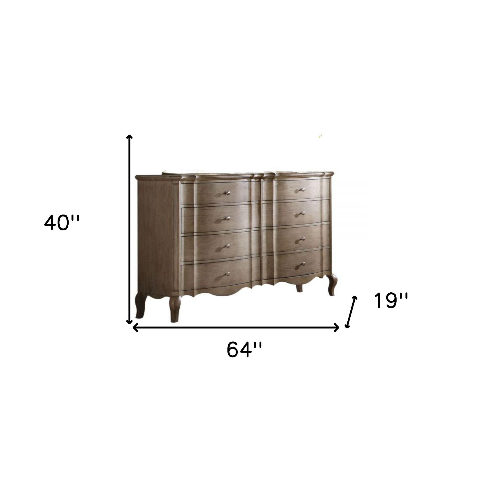 64" Antique Taupe Solid And Manufactured Wood Eight Drawer Standard Dresser