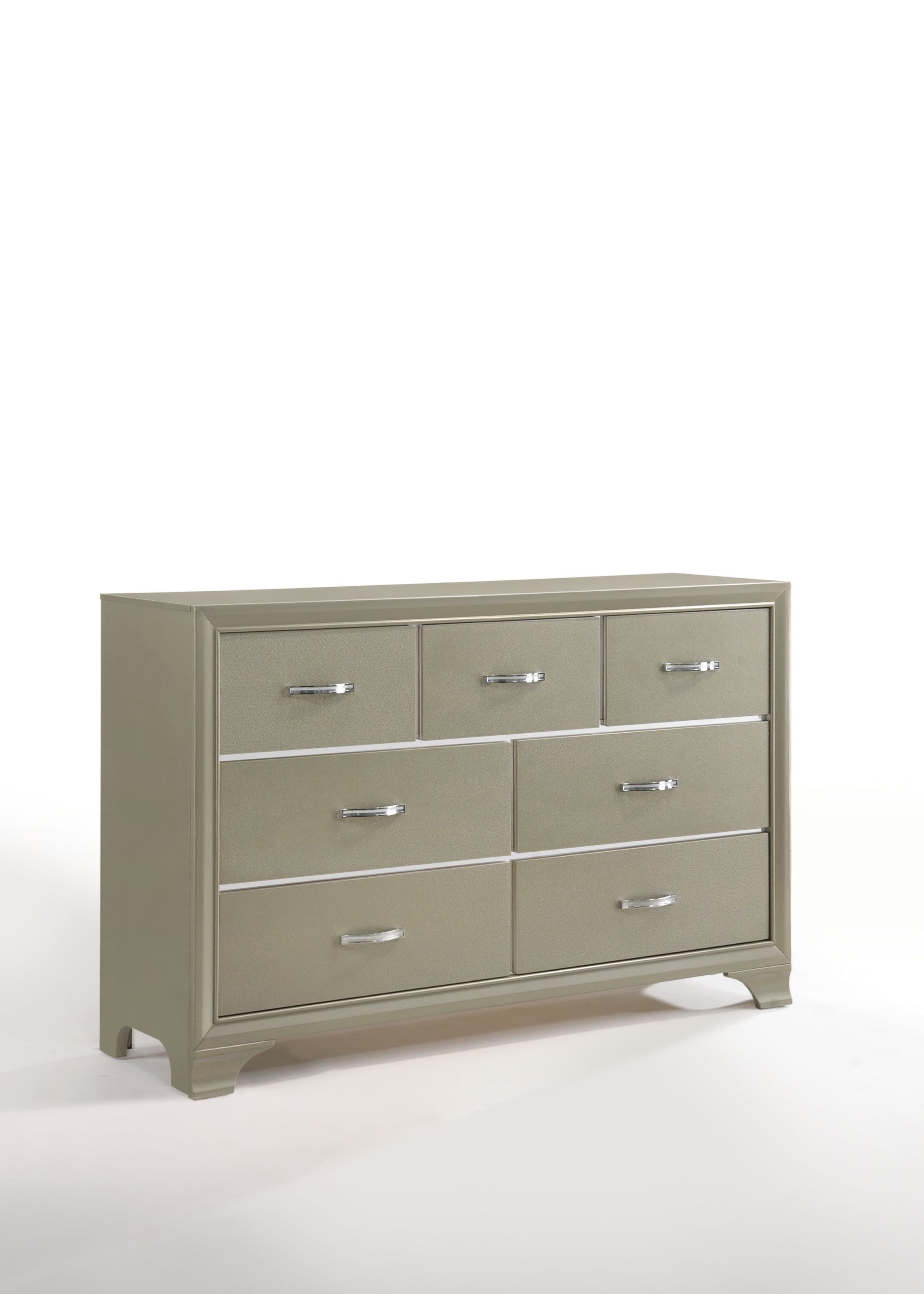 58" Champagne Manufactured Wood Seven Drawer Triple Dresser