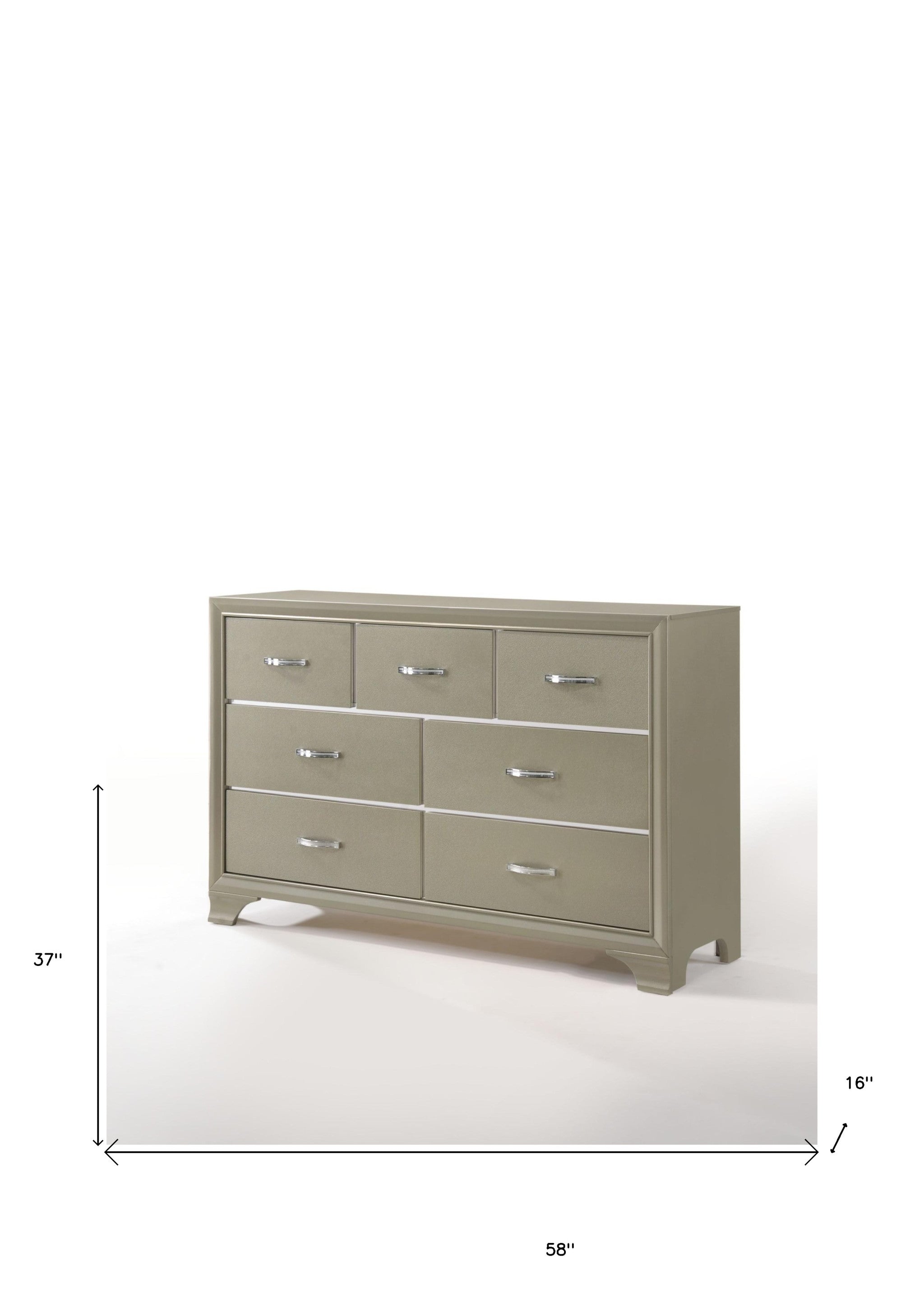 58" Champagne Manufactured Wood Seven Drawer Triple Dresser