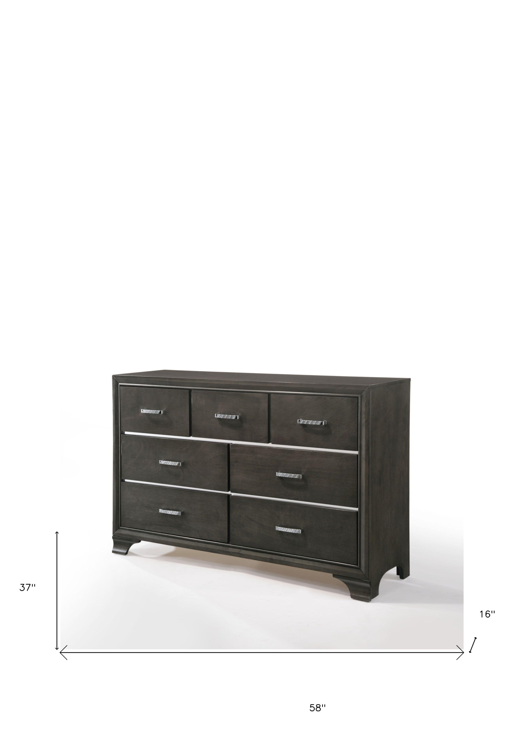58" Gray Manufactured Wood Seven Drawer Triple Dresser