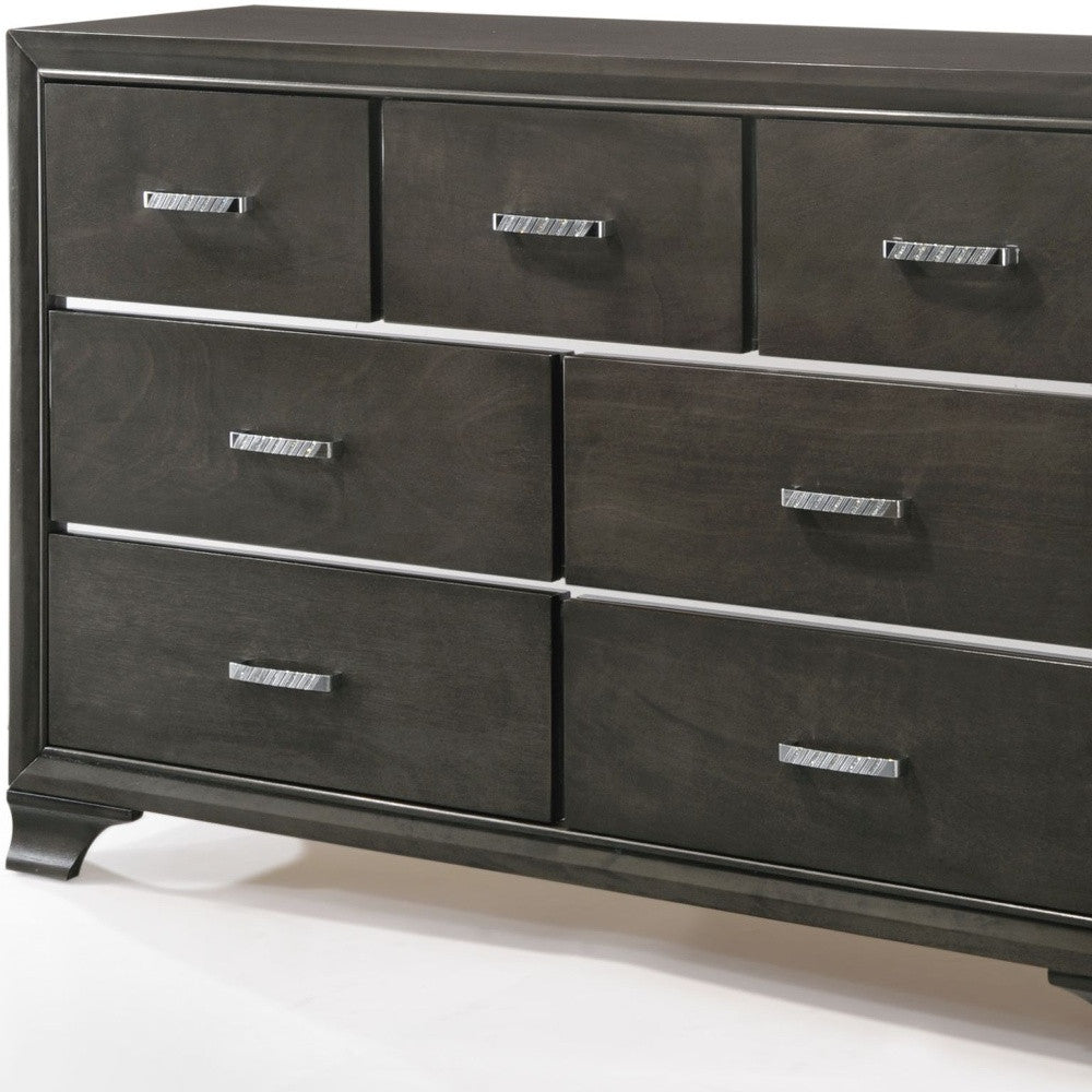 58" Gray Manufactured Wood Seven Drawer Triple Dresser