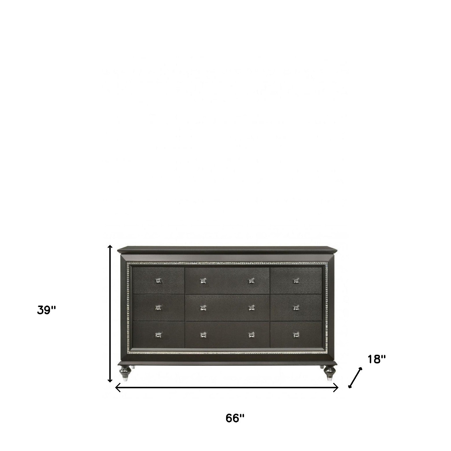 66" Metallic Gray Solid Manufactured Wood Nine Drawer Triple Dresser