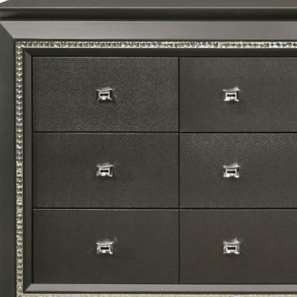 66" Metallic Gray Solid Manufactured Wood Nine Drawer Triple Dresser