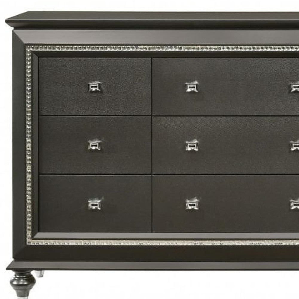 66" Metallic Gray Solid Manufactured Wood Nine Drawer Triple Dresser