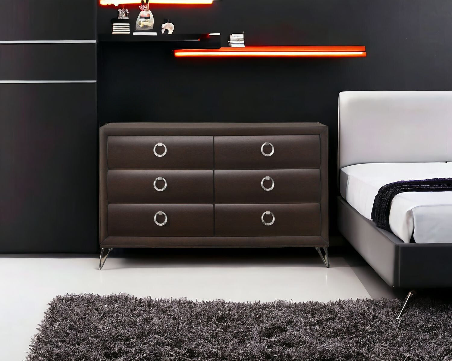 63" Dark Merlot Manufactured Wood Six Drawer Double Dresser