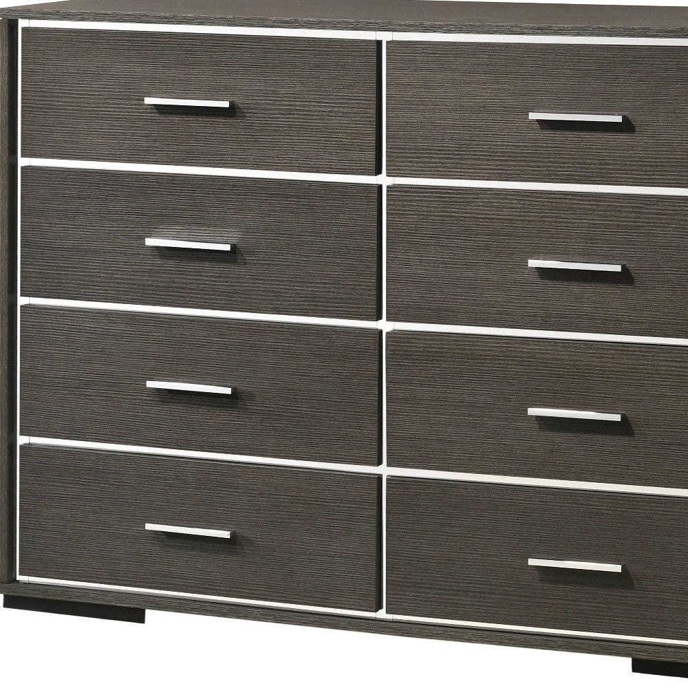 57" Gray Oak Manufactured Wood Eight Drawer Standard Dresser