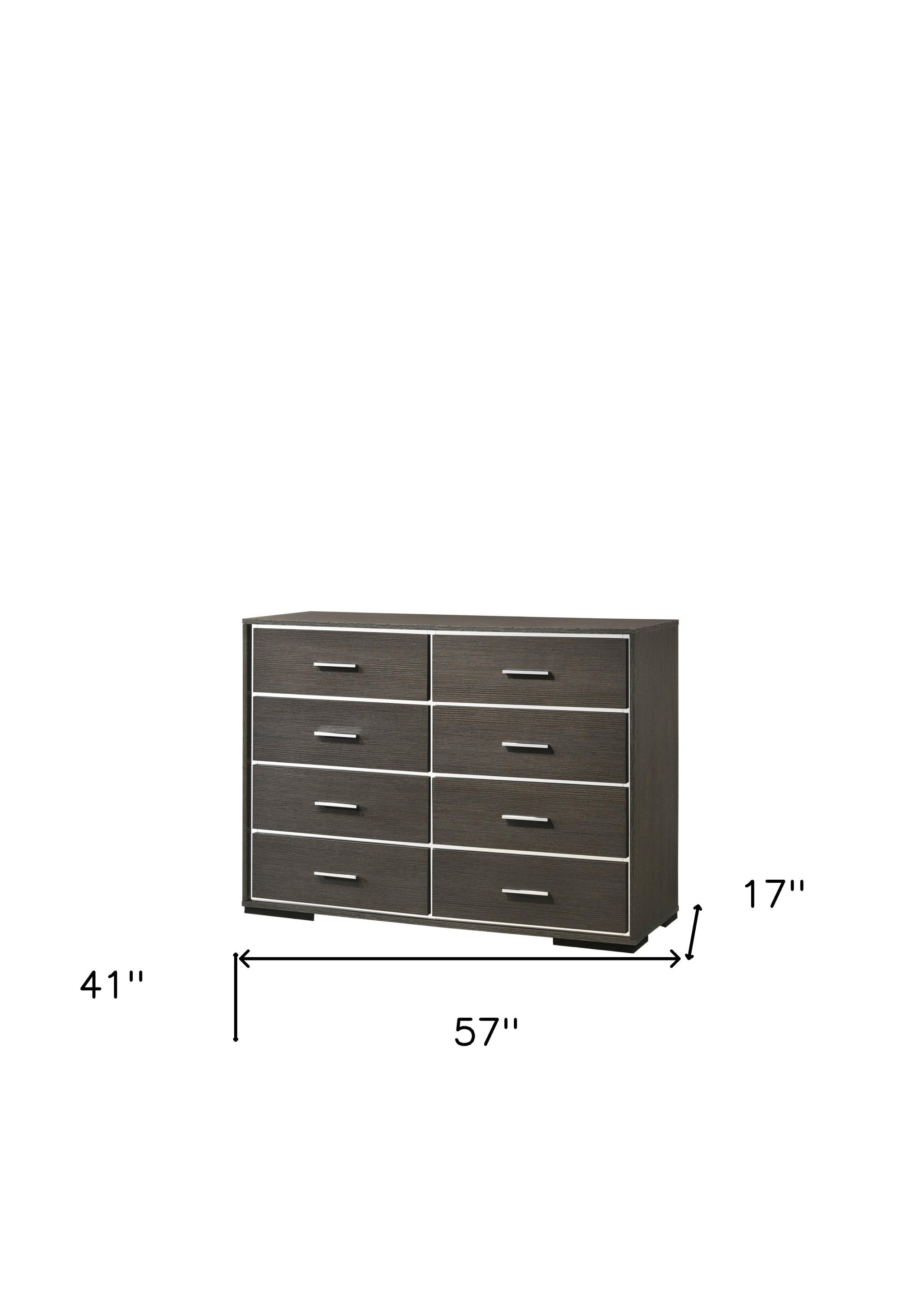 57" Gray Oak Manufactured Wood Eight Drawer Standard Dresser