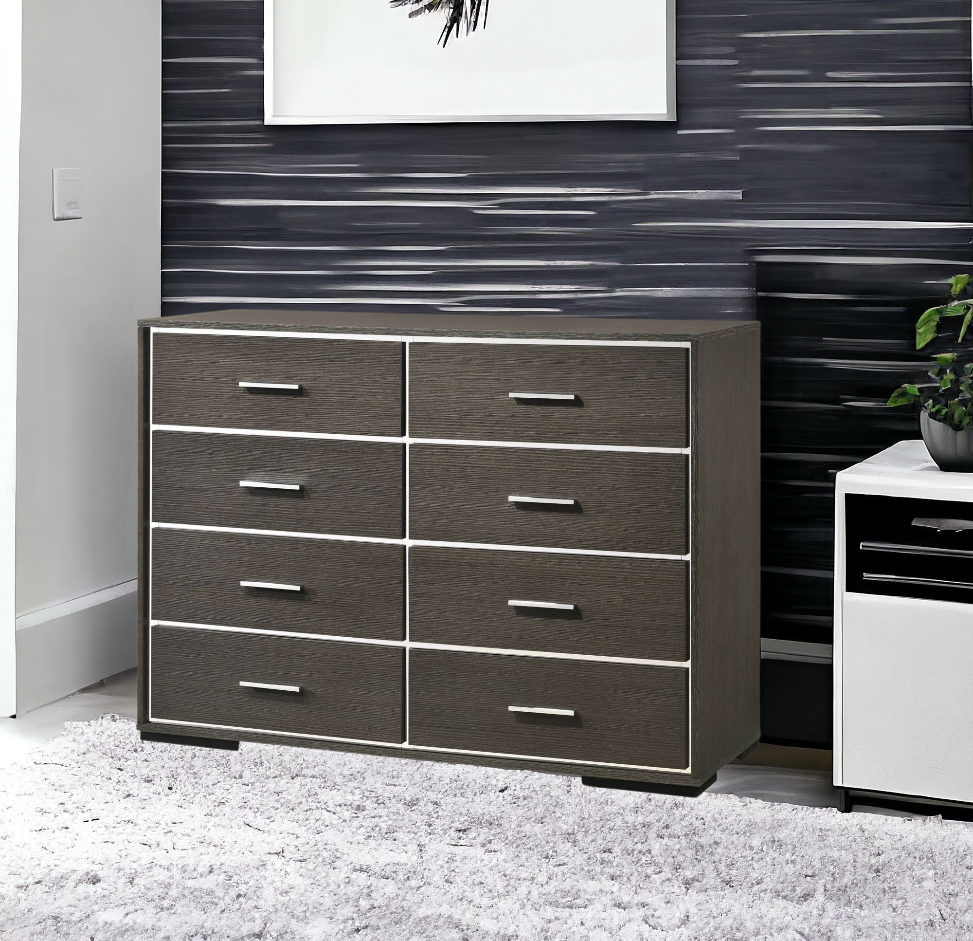 57" Gray Oak Manufactured Wood Eight Drawer Standard Dresser