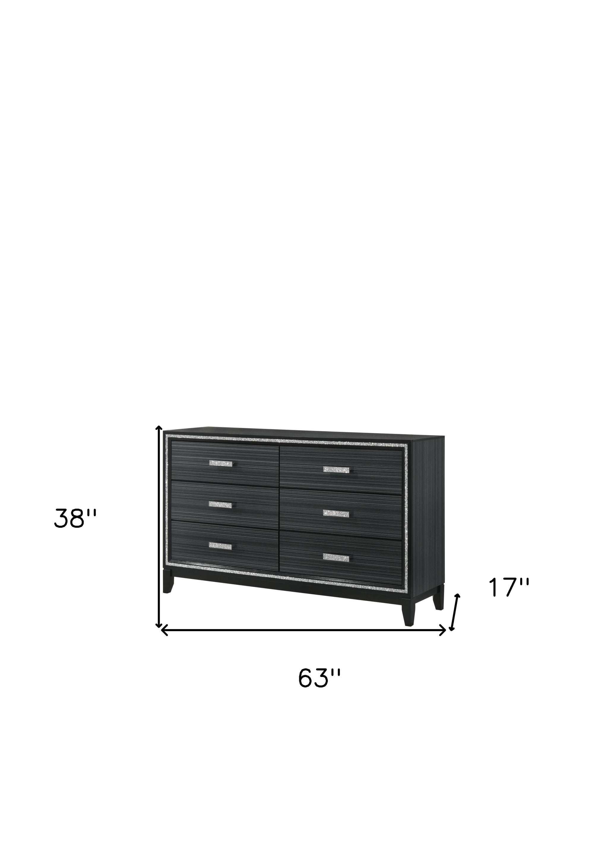 63" Weathered Black Manufactured Wood Six Drawer Standard Dresser