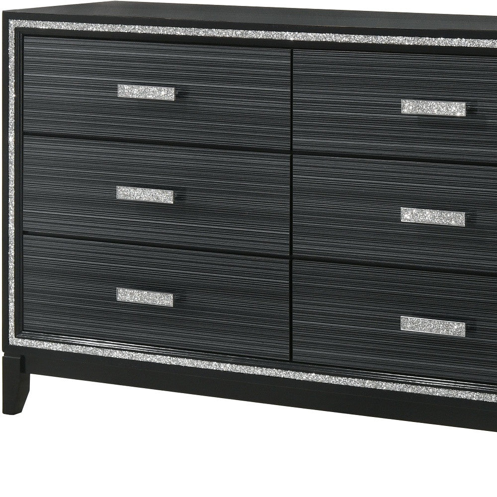 63" Weathered Black Manufactured Wood Six Drawer Standard Dresser