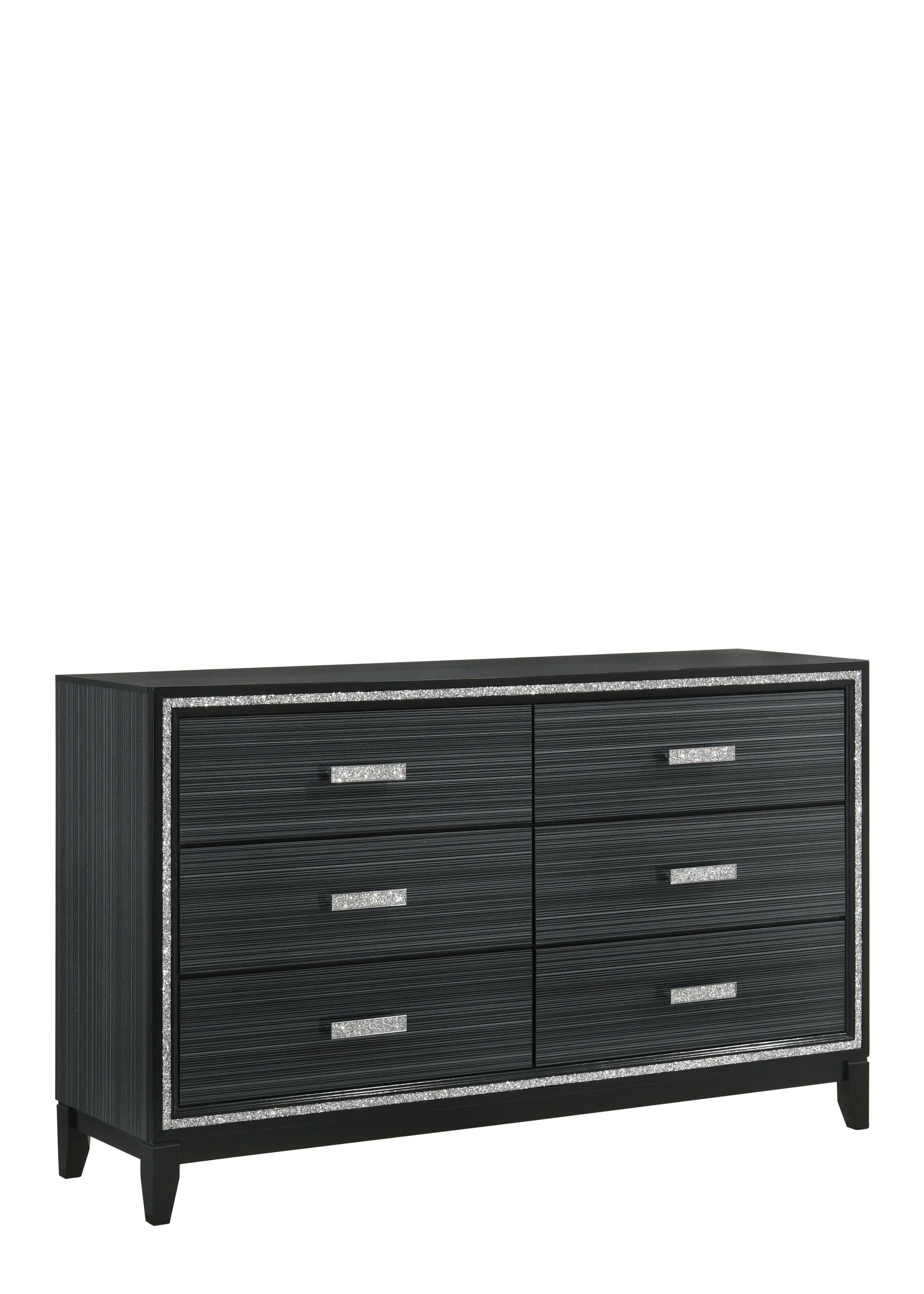 63" Weathered Black Manufactured Wood Six Drawer Standard Dresser