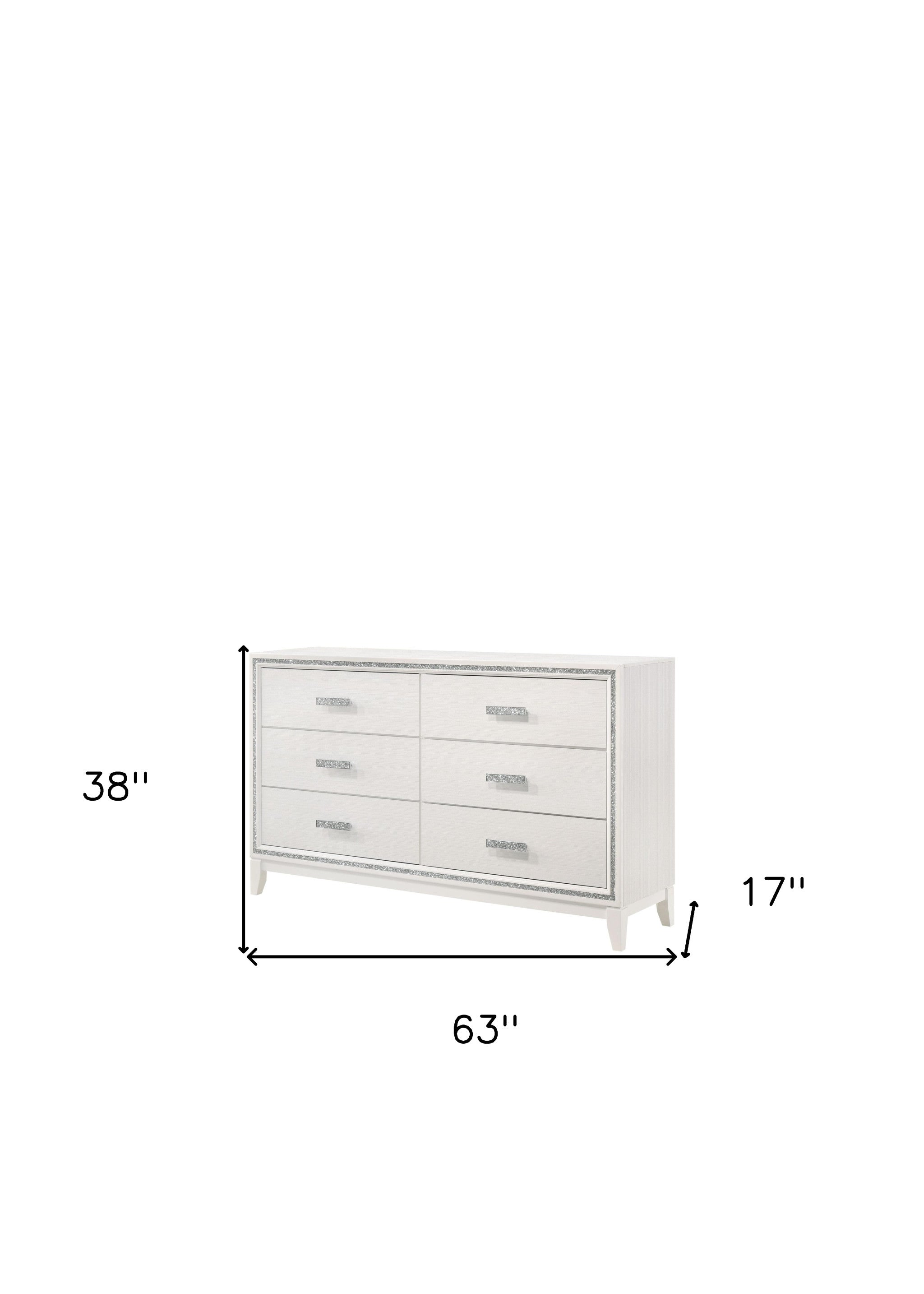 63" White Finish Manufactured Wood Six Drawer Standard Dresser
