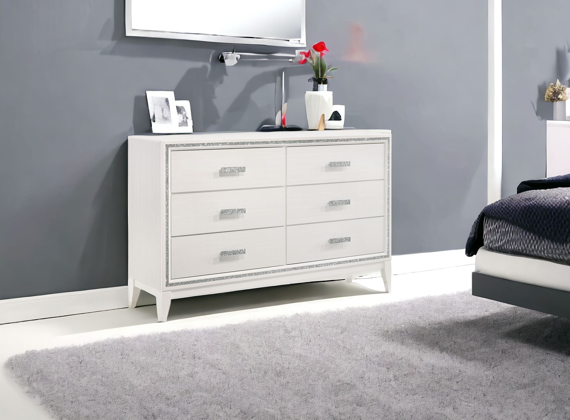 63" White Finish Manufactured Wood Six Drawer Standard Dresser