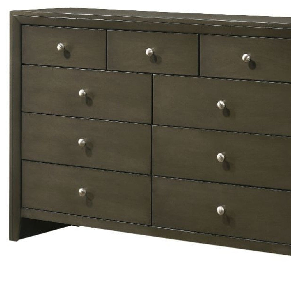 55" Gray Finish Manufactured Wood Nine Drawer Standard Dresser
