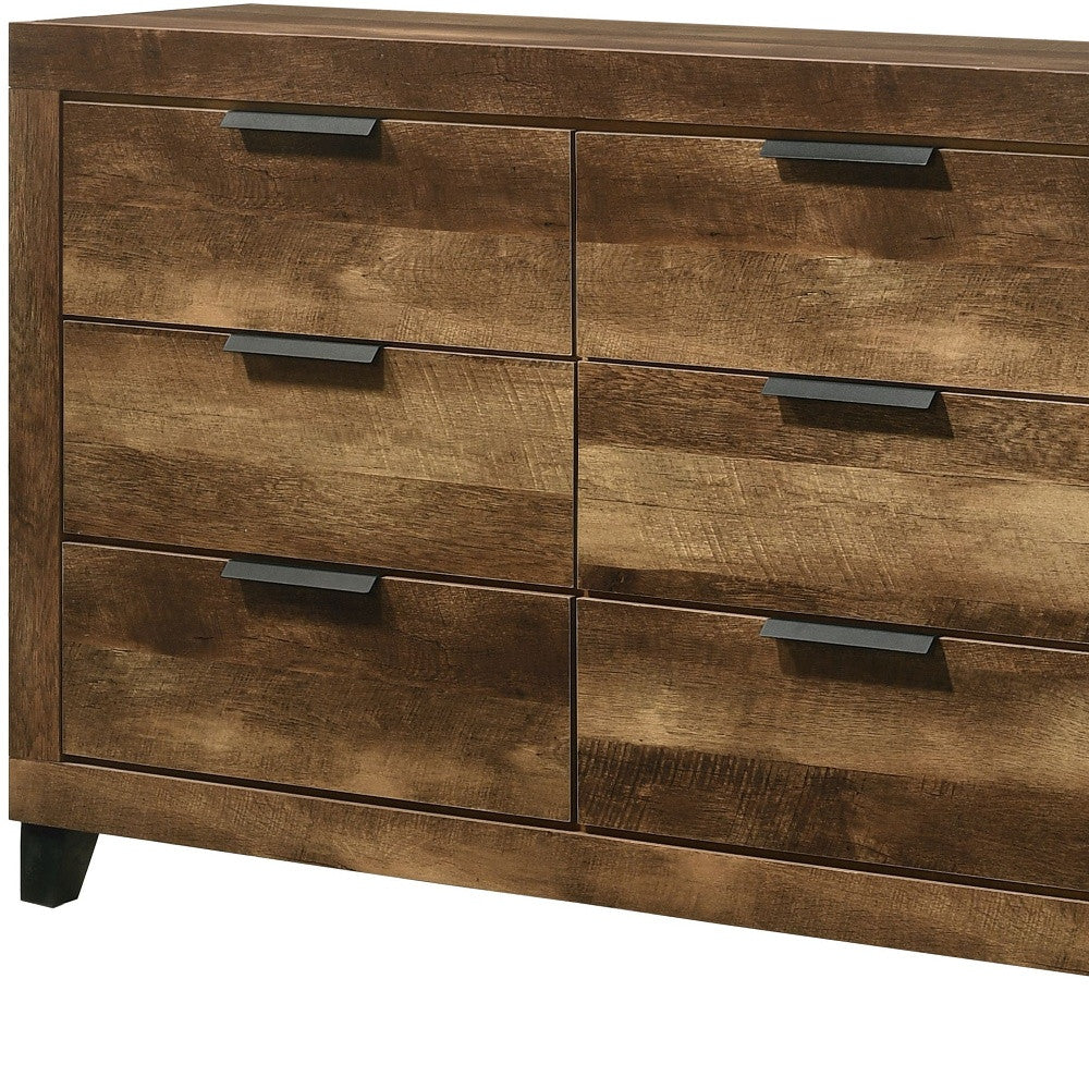 57" Rustic Oak Finish Manufactured Wood Six Drawer Standard Dresser