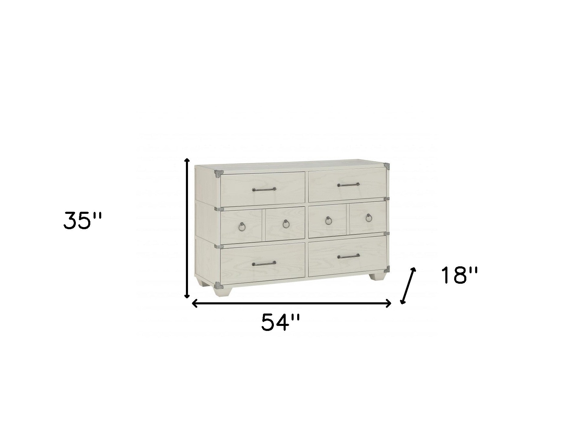 54" Gray Finish Manufactured Wood Six Drawer Standard Dresser