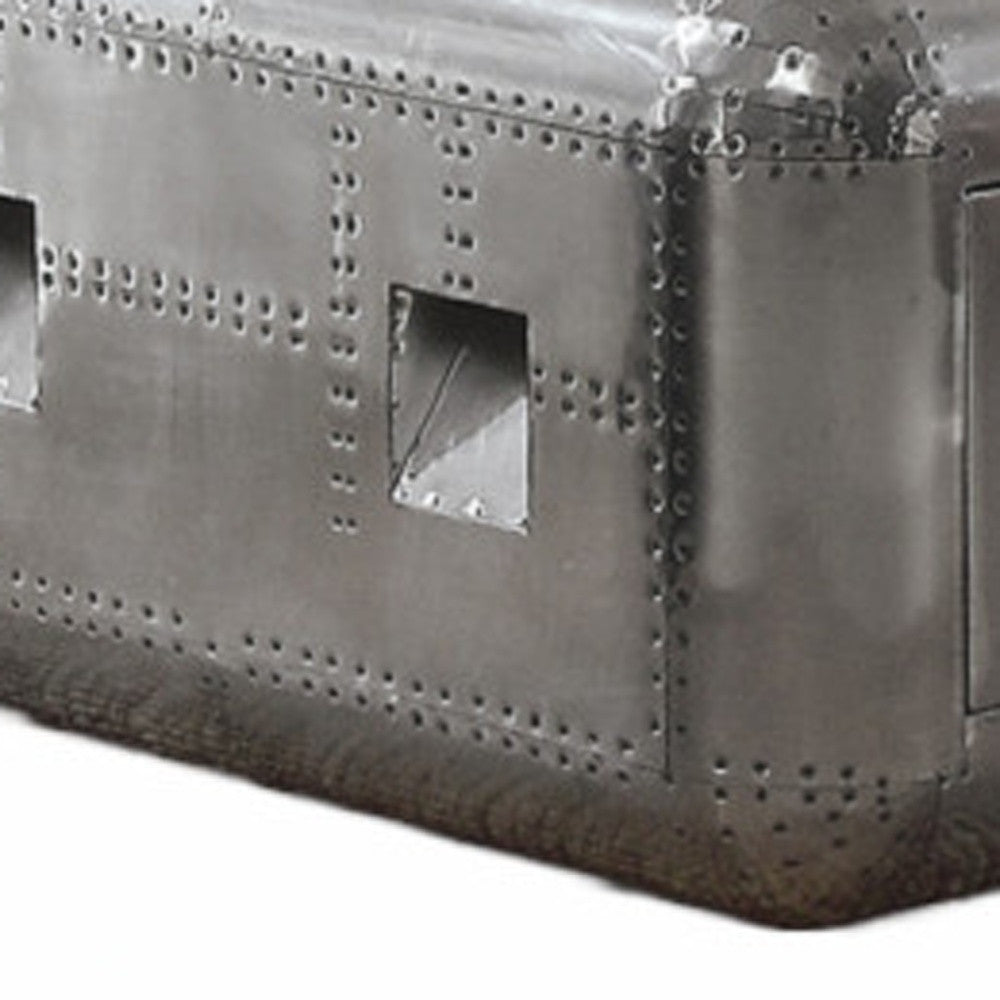 52" Aluminum Aviation Inspired Rectangular Coffee Table With Drawer