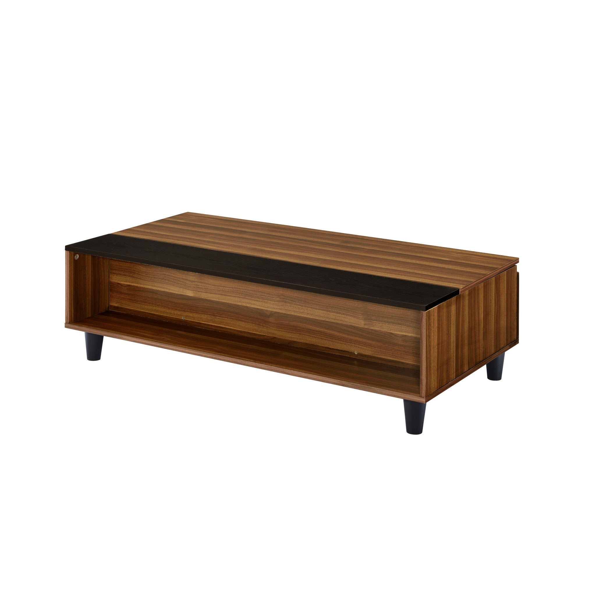 Walnut And Black Paper Veneer Rectangular Lift Top Coffee Table With Shelf 47"